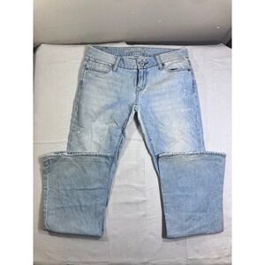 American Eagle Real Flare Jeans Womens 4 Light Wash Distressed Paint Splatter